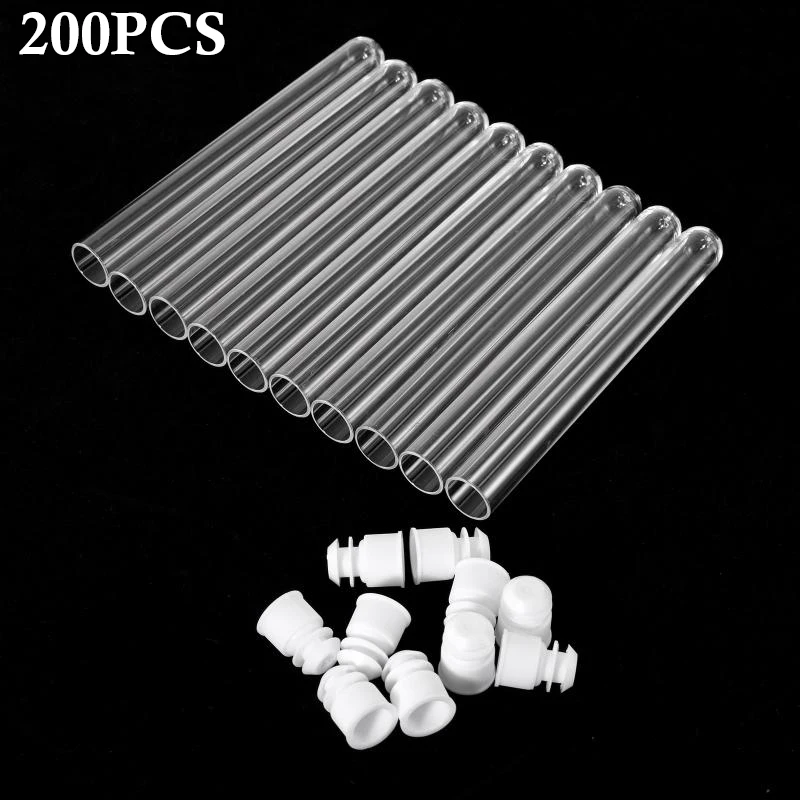 200PCS Clear Plastic Test Tube With Cap 12x100mm U-shaped Bottom Long Transparent Lab Supplies |