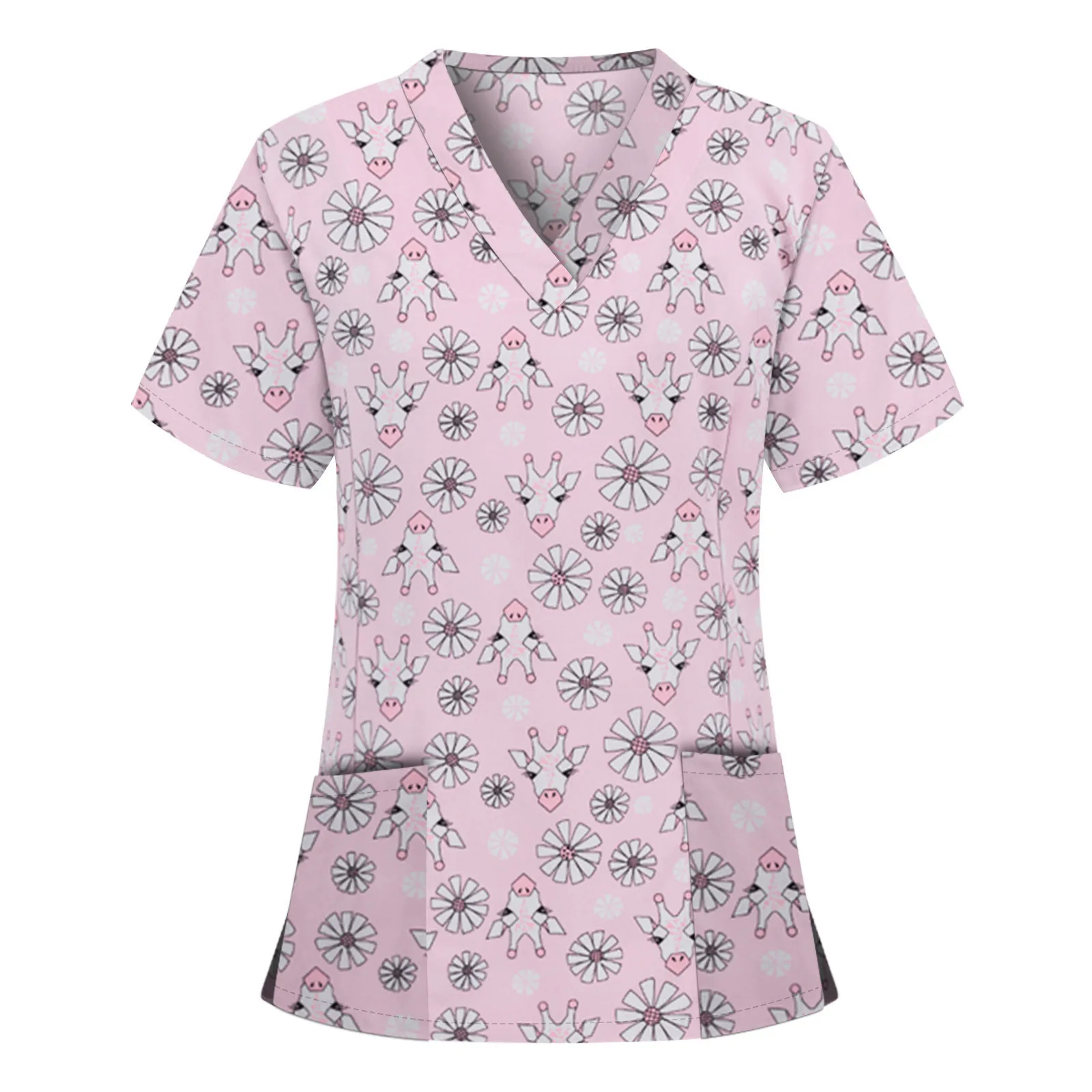 

Nurse Scrubs Women Tops Short Sleeve Scrubs Uniforms Cute Animal Print V-neck Nursing Scrubs Tops Pet Shop Spa Workwear A50