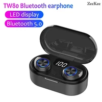 tw80 wireless bluetooth headset 5 0 low hifi stereo headset tws mini headset microphone led load display