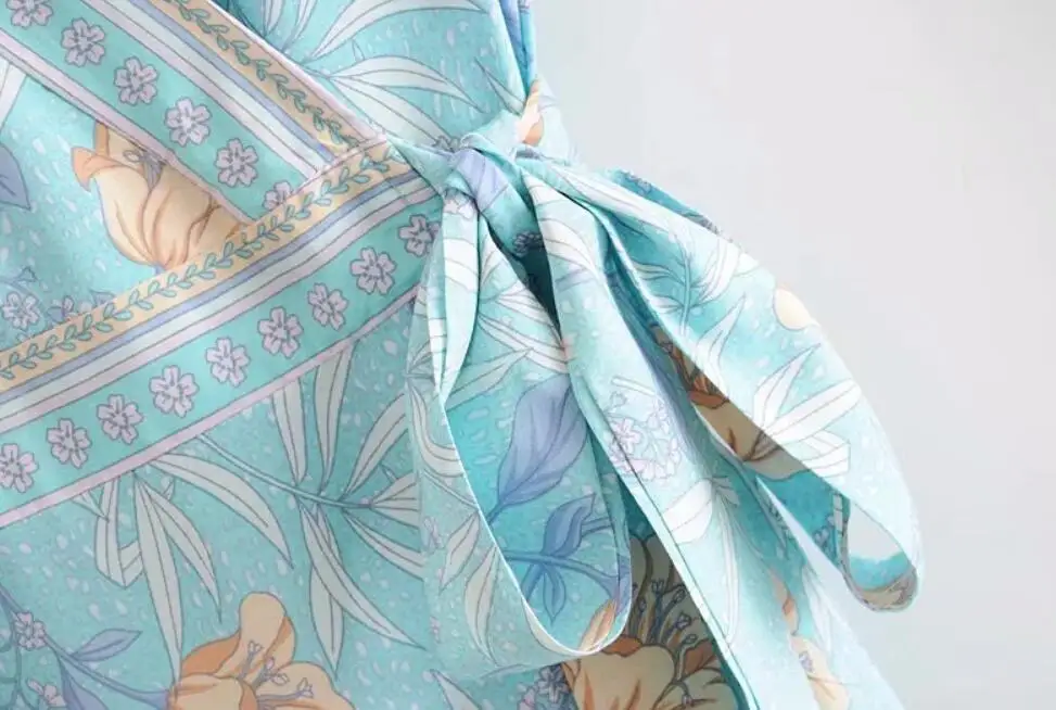 Женское летнее платье с запахом длинное V-образным вырезом цветочным принтом