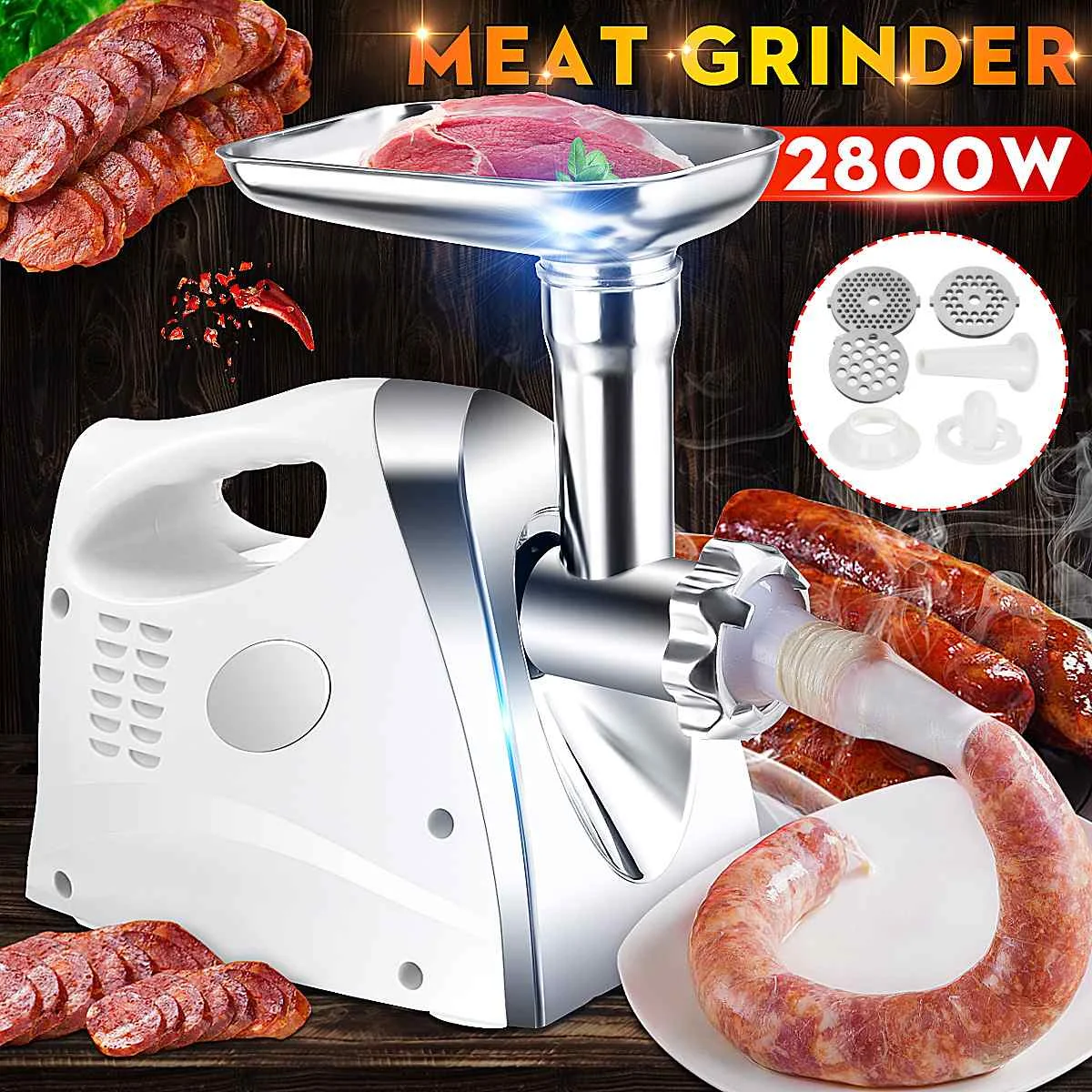 

Warmtoo 2800W Electric Meat Grinders Stainless Steel Electric Grinder Sausage Stuffer Meat Mincer Home Kitchen Food Processor