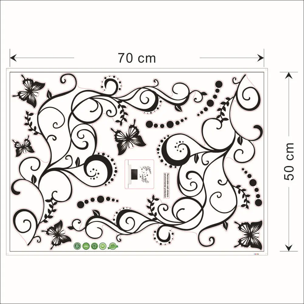 

3D lowest price calssic black butterfly flower Wall sticker home decor poster flora butterflies TV wall beautiful decoration
