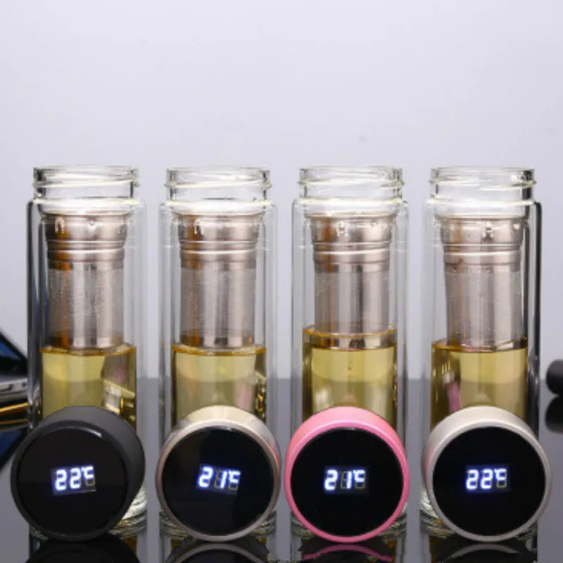 Креативная умная стеклянная бутылка для воды толстая двухслойная чашка с