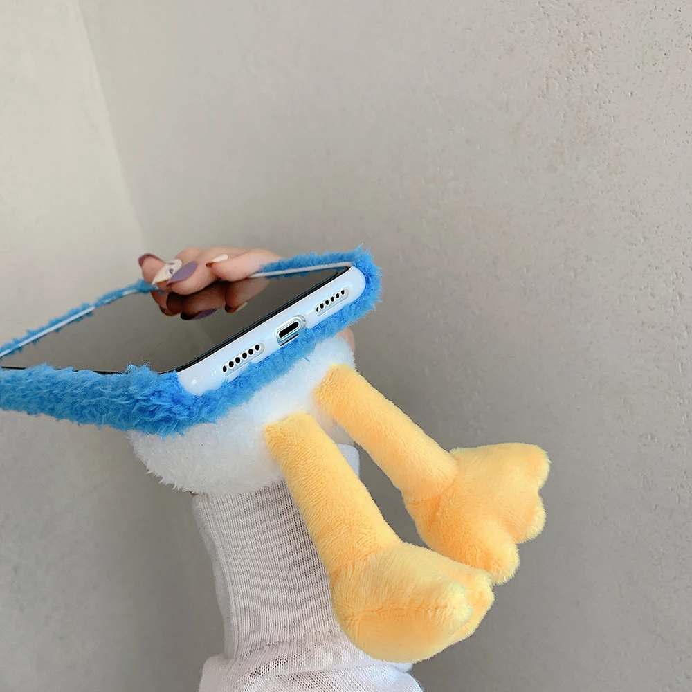 

Furry Long Short-Legged Duck Plush Kitty Warm Case For iPhone 12 11 PRO MAX X XS XR mini Phone 7 8 Plus iPhone12 SE CASE Cover
