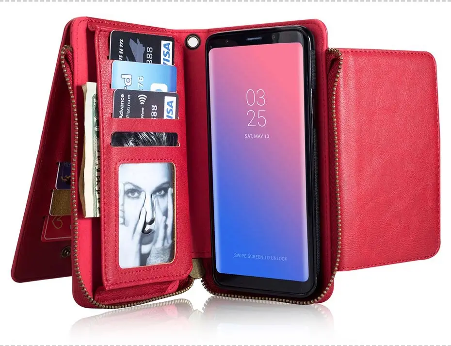 Роскошный чехол из искусственной кожи с застежкой-молнией чехол для samsung S7E S8 S9 плюс Чехол защита от ударов при падении Departable бумажник чехол для телефона для Note8 Note9 чехол