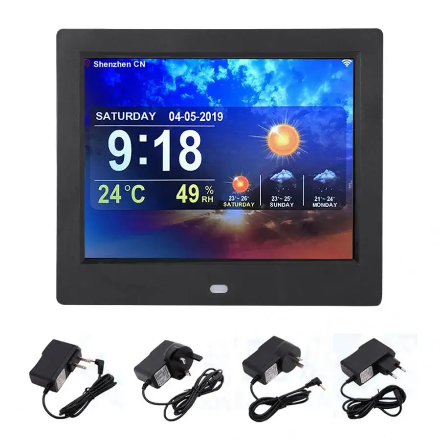 8 дюймовая многофункциональная цифровая фоторамка Smart WiFi часы прогноз погоды TFT