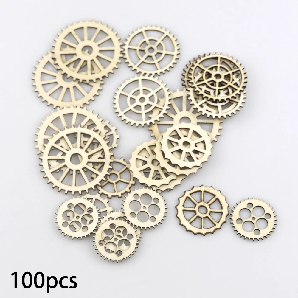 Деревянные шестеренки 100 шт смешанные деревянные кулоны DIY Украшение бар