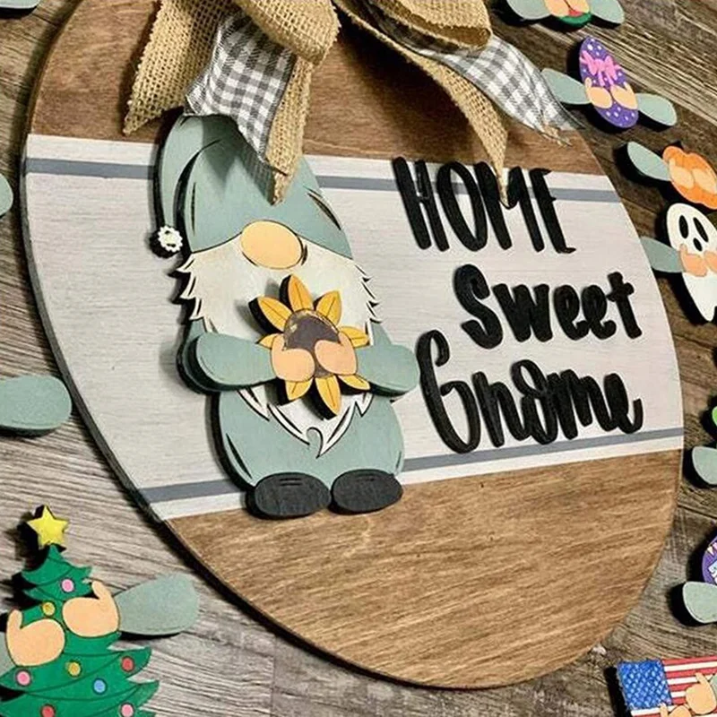 

Welcome Sign Front Door Hanger Interchangeable Home Sweet Gnome Cute Welcome Sign Rustic Wooden Front Porch Decor