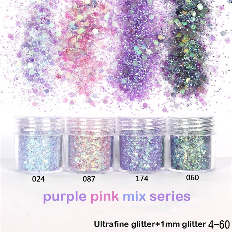 Пурпурно розовая серия для макияжа блески 1 баночка UntraFine Nail Glitter Power шестигранная