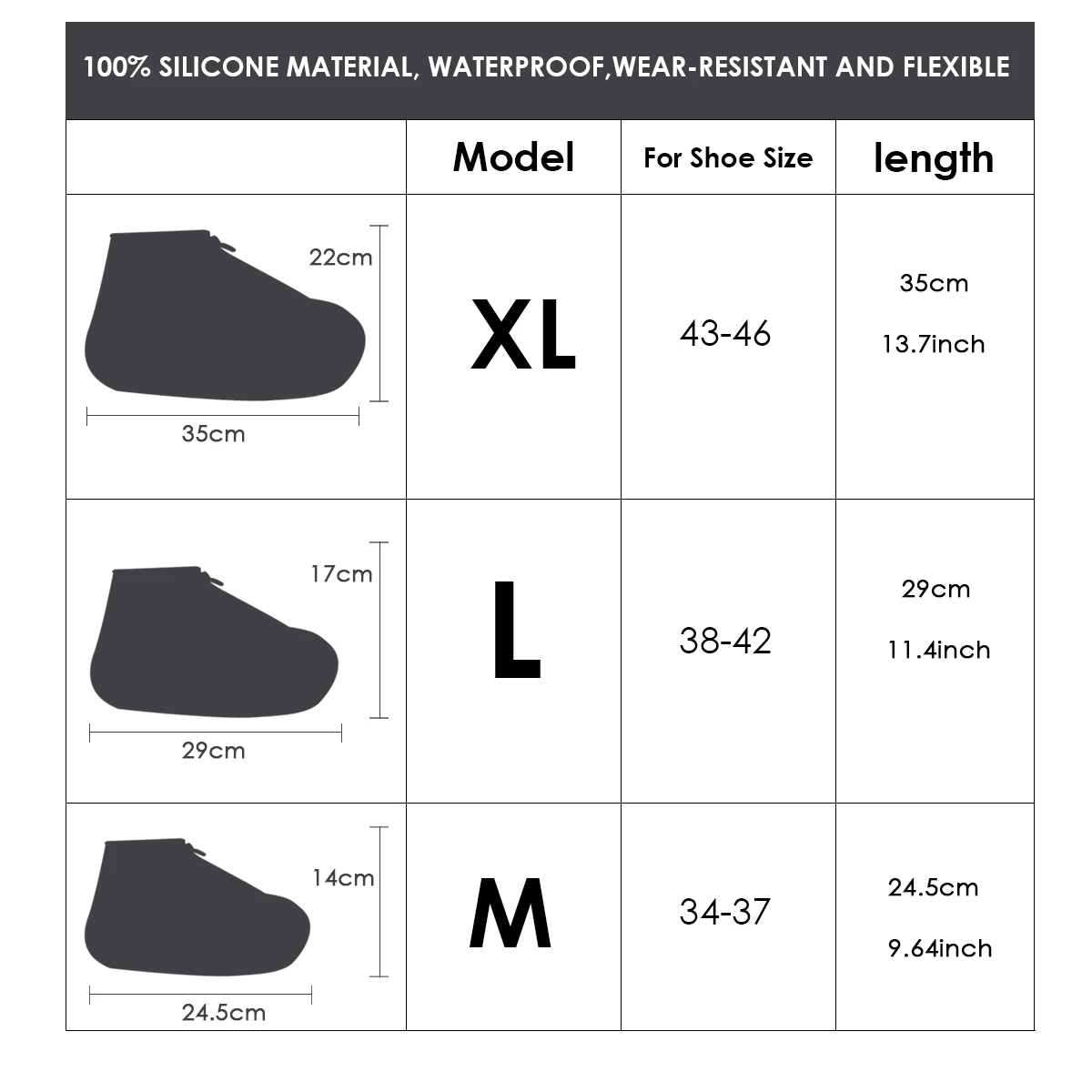 1 Pair Waterproof Shoe Covers Reusable Folding Not-Slip Silicone Rain Shoe Covers With Zipper Outdoor Shoe Protectors