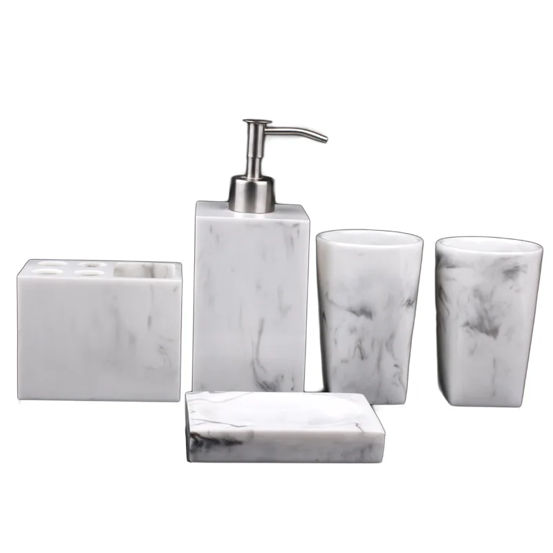 

Resin Imitation Marble Bathroom Accessory Set Mouthwash Cup Soap Toothbrush Holder Shampoo Bottle Household Wash Set WF1021