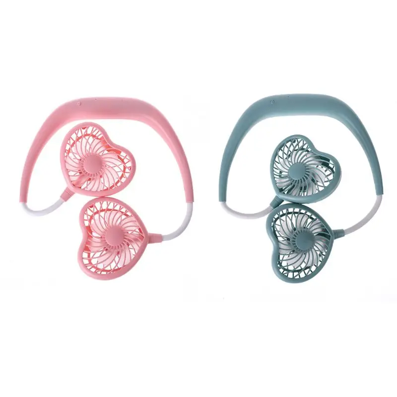 

Love Heart Lazy Hanging Neck Fan Portable USB Charging Cooling Fan Luminous Silent Air Cooler for Outdoor Sports N58D