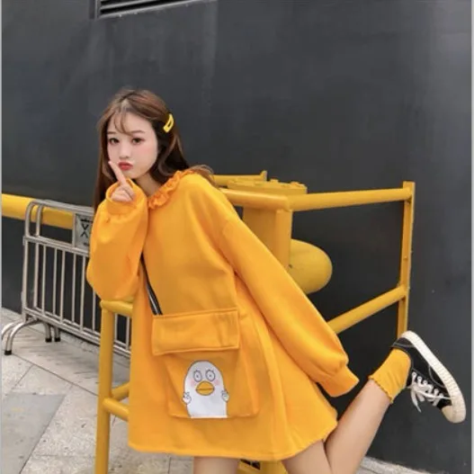 Милые осенние женские толстовки водолазка с мультяшным принтом кофты Harajuku