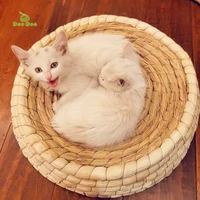 handmade cat bed for summer biodegradable pet straw braided bed puppy kennel cat nest kitten scratching sleeping mat pets house