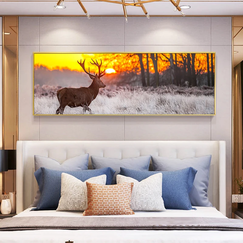 

Sunset Landscape Wall Art Posters And Prints Deer in the Forest Canvas Paintings On The Wall Decorative Pictures For Living Room