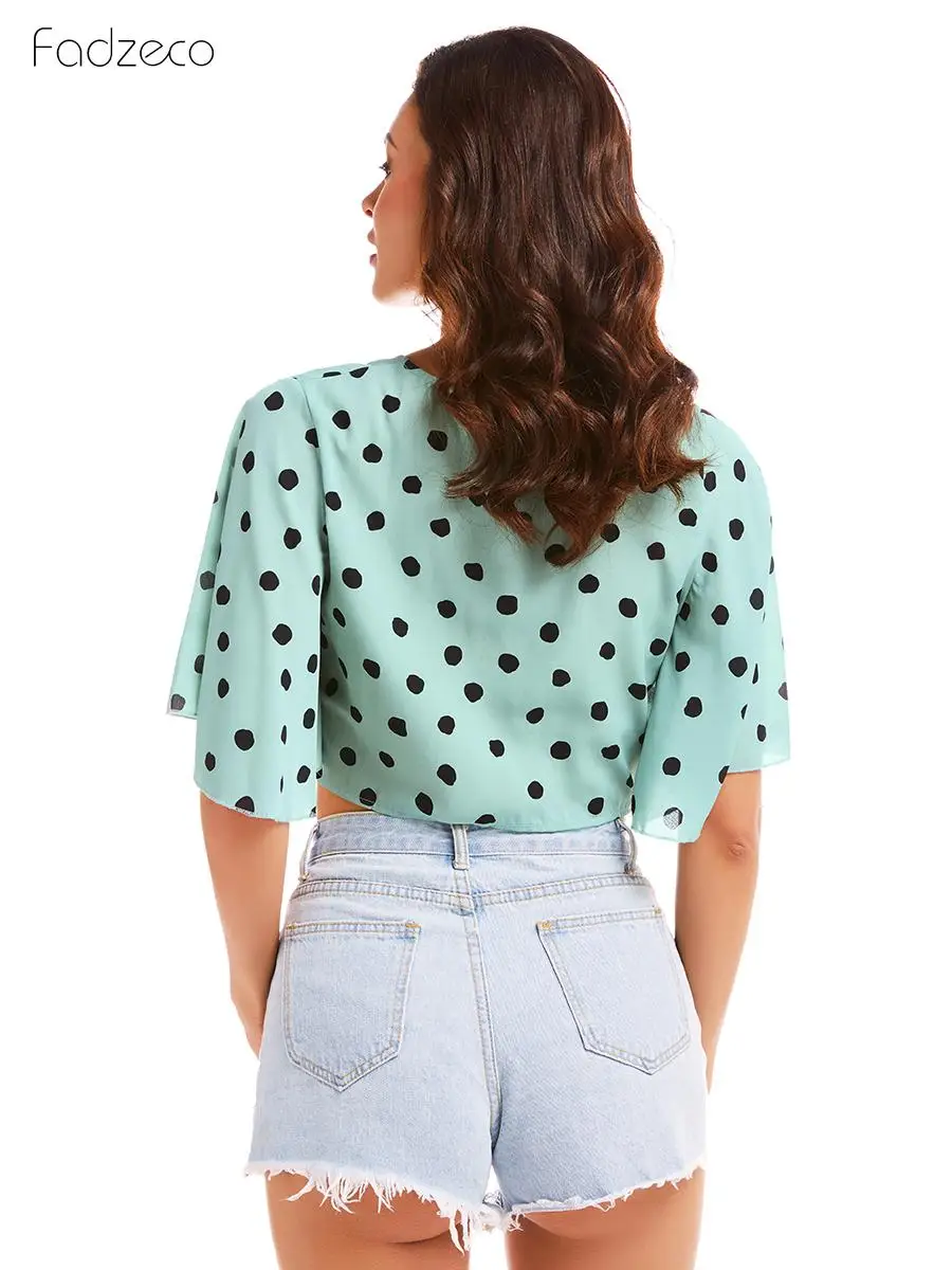 FADZECO 2019 Новая Осенняя Сексуальная рубашка с принтом в горошек шифоновый топ