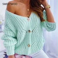 new women knitted sweater cardigan single v neck button long sleeve casual femme streetwear autumn winter fashion pull coat
