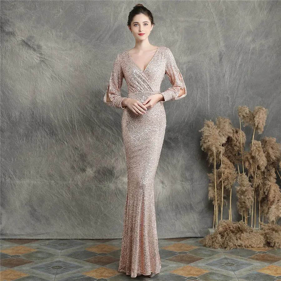 

Evening Dresses Long Sleeves It's Yiiya DX240 Sequined Mermaid Elegant Evening Gown 2020 Plus Size Floor Length Robe De Soiree