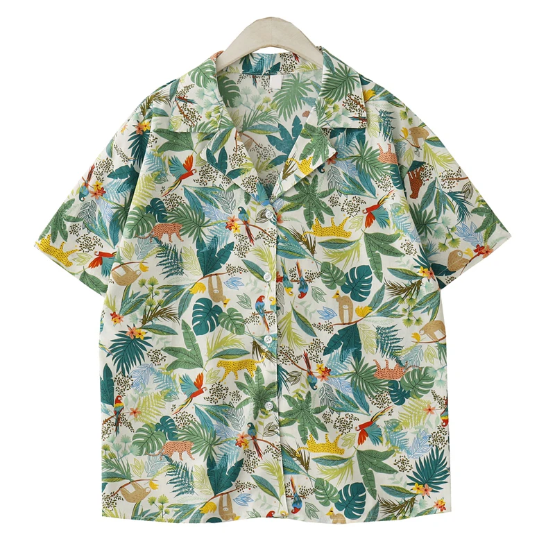 

Beach Style Floral Women Shirts Summer New 2021Turn-Down Collar All Match Loose Female Outwear Tops