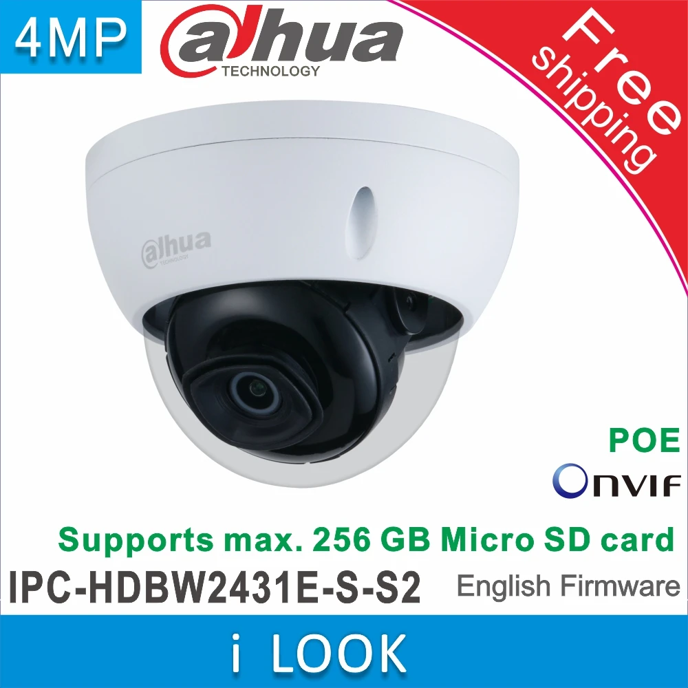 

Free shipping Original Dahua IPC-HDBW2431E-S-S2 4MP POE Starlight H.265 WDR IR Mini Dome Network IP CCTV Camera