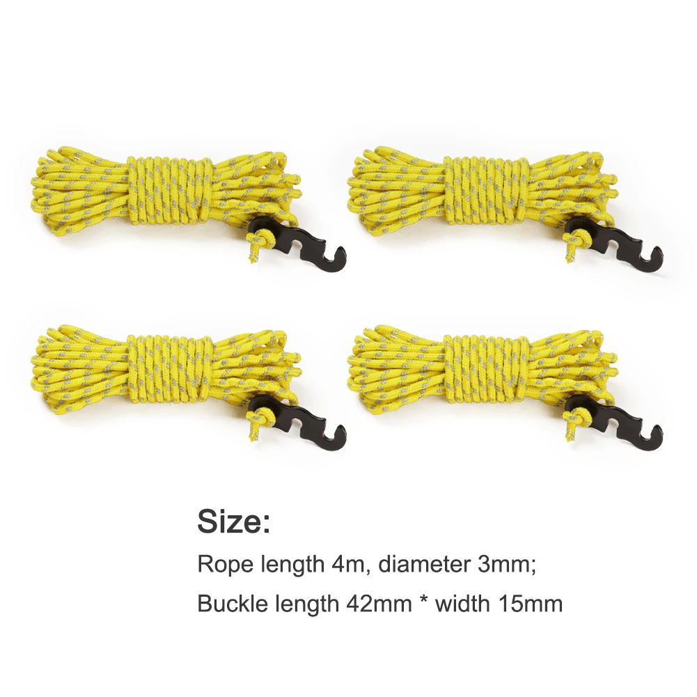 

Multiuse 4pcs Tent Lanyard Cord Adjustable Buckle Camping Canopy Reflective Rope Camping Hiking Tent Wind Rope Outdoor Accessory