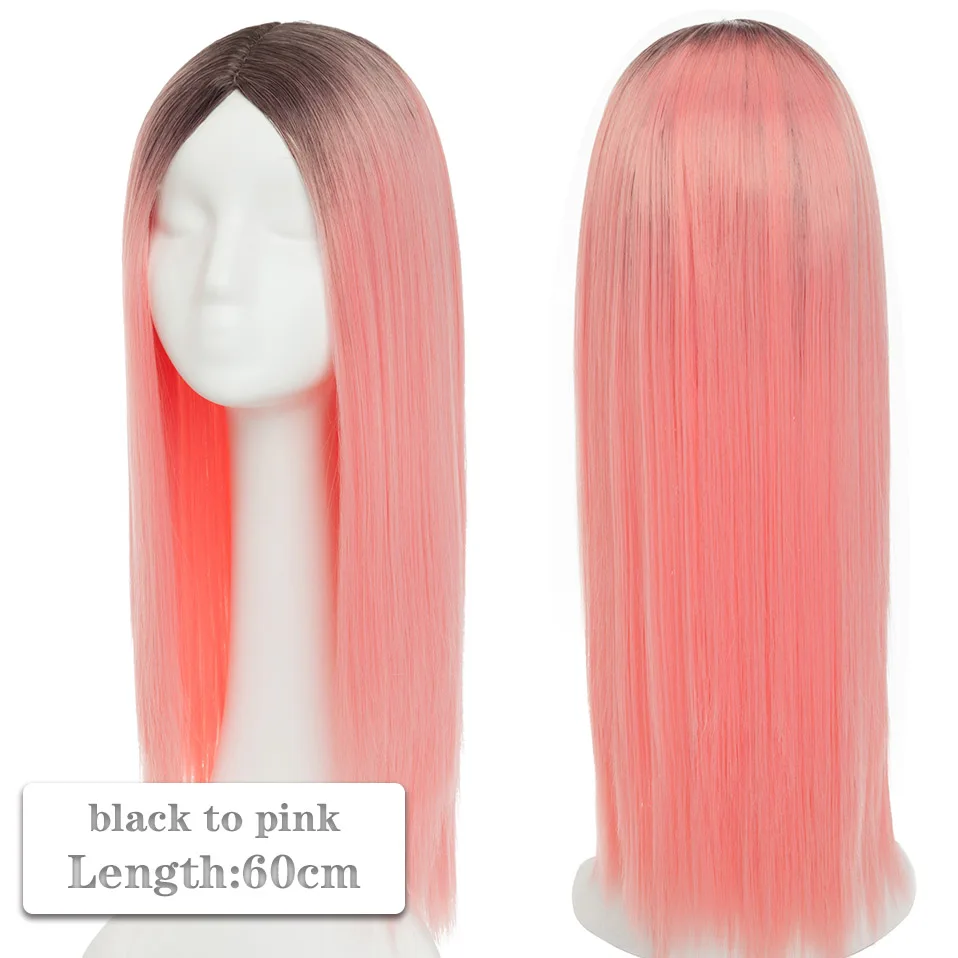 black to pink SNOILITE 80 см Длинные Синтетические волосы Аниме парик для женщин термостойкие волокна шиньон Розовый Красный Фиолетовый Прямые Вечерние парики для косплея - Цвет: black to pink