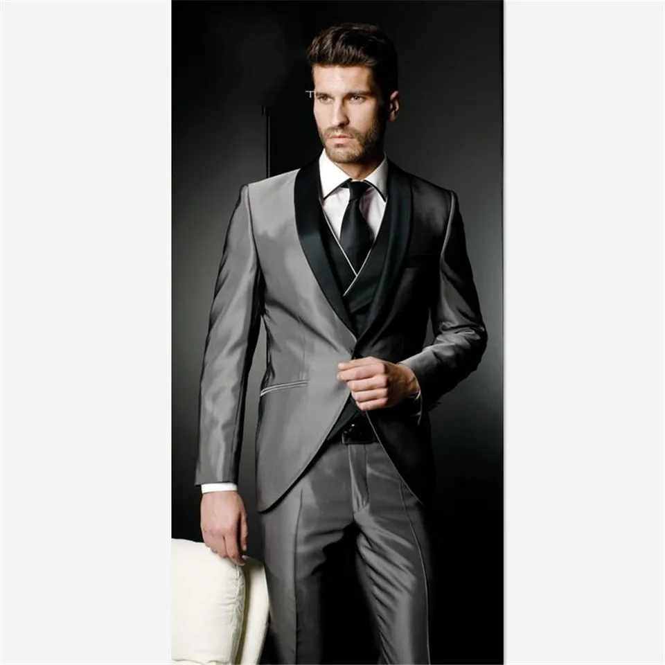 Красивый серебристо-серый фрак мужской костюм смокинг жениха мужские костюмы