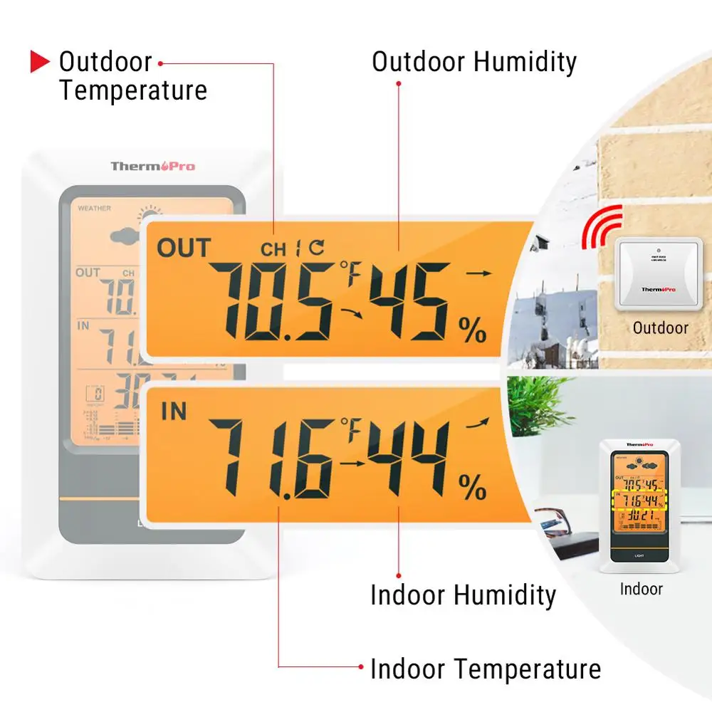 Thermometer TP67A Wireless Weather Staion100M Indoor & Outdoor Humidity With Forecast | Дом и сад