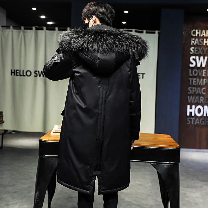 2021 New Winter Jacket Men's Thick High Quality Mid-Length Large Fur Collar Outdoor Youth Men Over The Knee Hooded Down Jacket