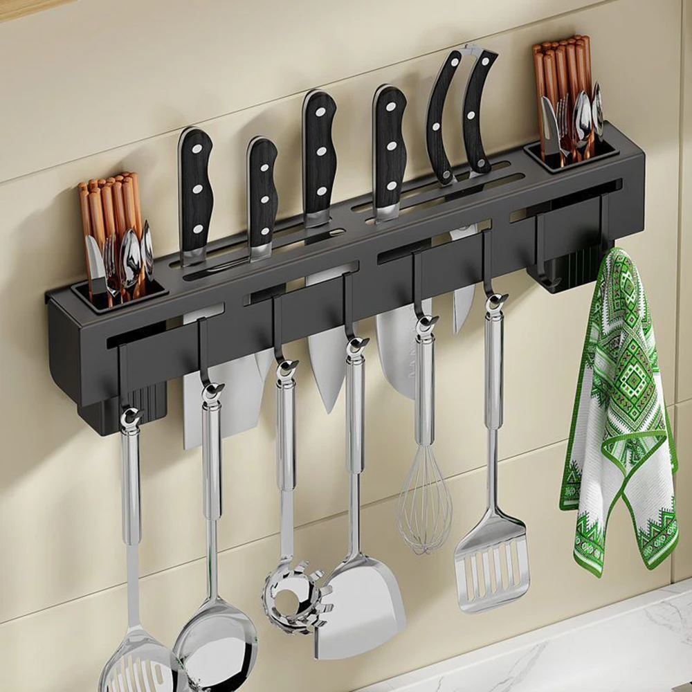 

Knife Holder Chopstick Spoon Drain Rack Wall-Mounted Kitchen Storage Rack With Kitchenware Organizer Hooks Kitchen Accessories