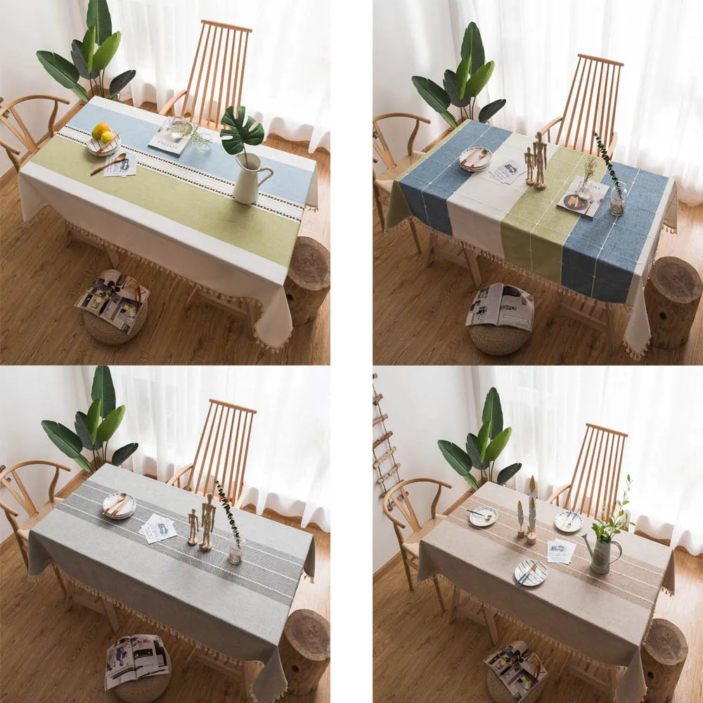 Клетчатая хлопковая и льняная скатерть с кисточкой водонепроницаемая плотная