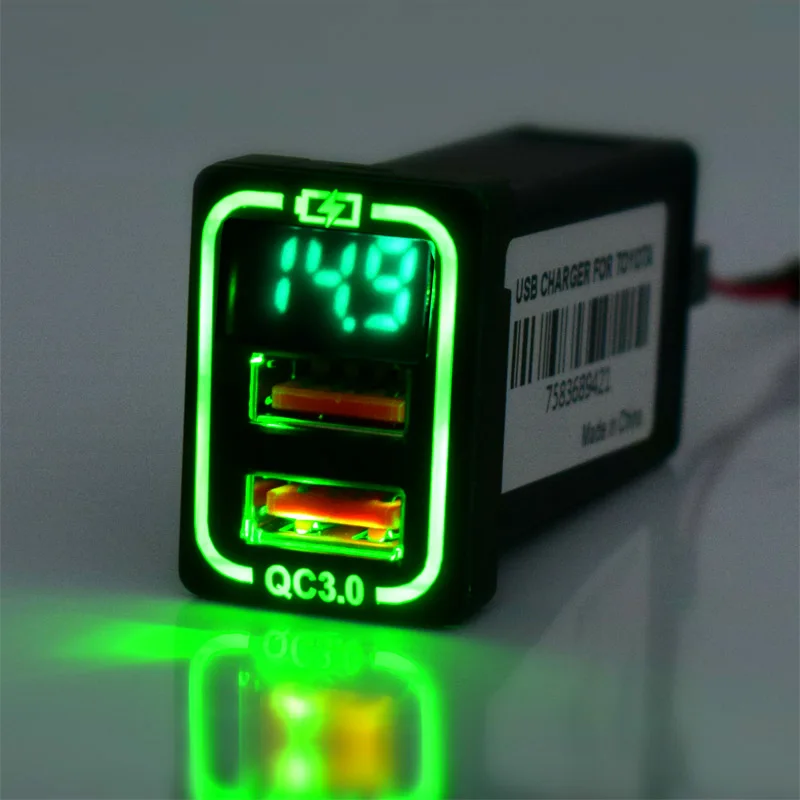 

QC3.0 36 Вт автомобильное зарядное устройство с быстрой зарядкой, 2 USB-порта со стандартным вольтметром для TOYOTA
