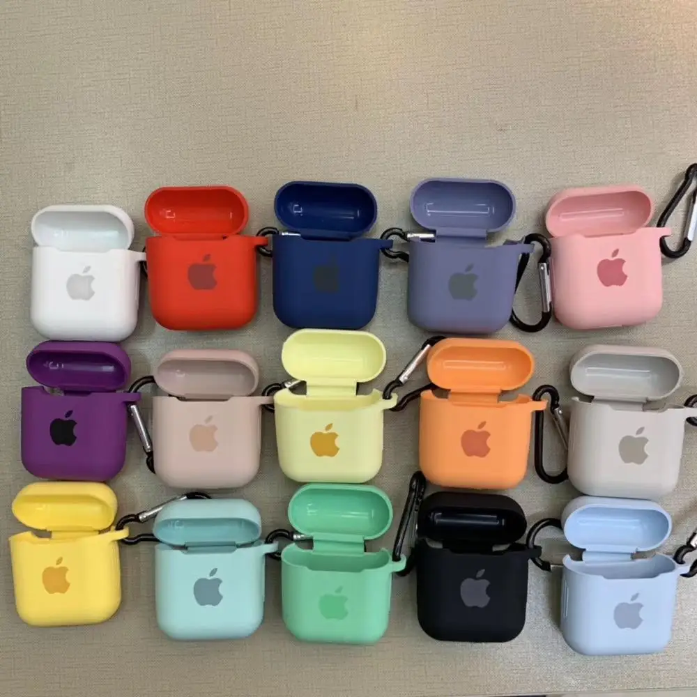 Чехол для Apple AirPods 2 1, чехол для наушников, аксессуары, мягкий чехол с милым логотипом, яркий цвет, чехол с крючками