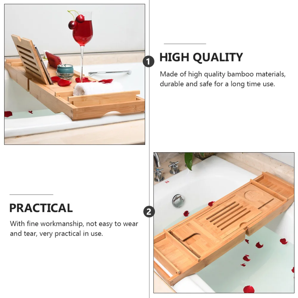 

1pc Multifunction Bamboo Bathtub Storage Rack Telescopic Bathtub Serving Tray