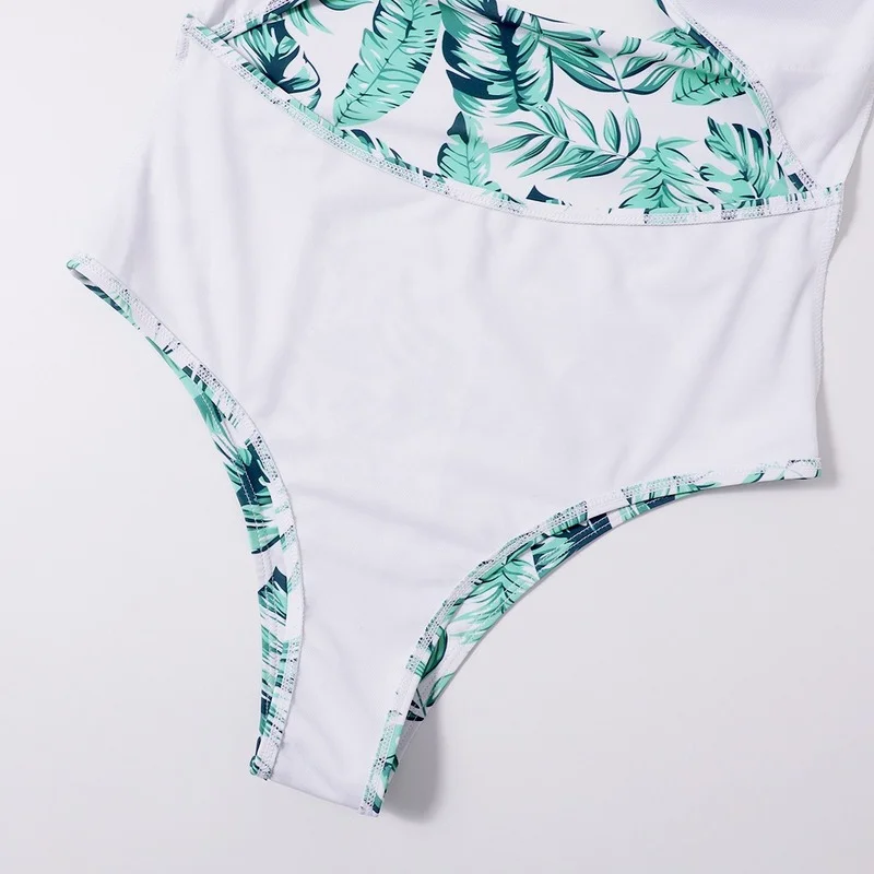 

2021 Summer Beach Monokini Women One-Piece Leaf Print Swimsuits Women's Push Up Padded Monokini Printed Bathing Suit Swimwear