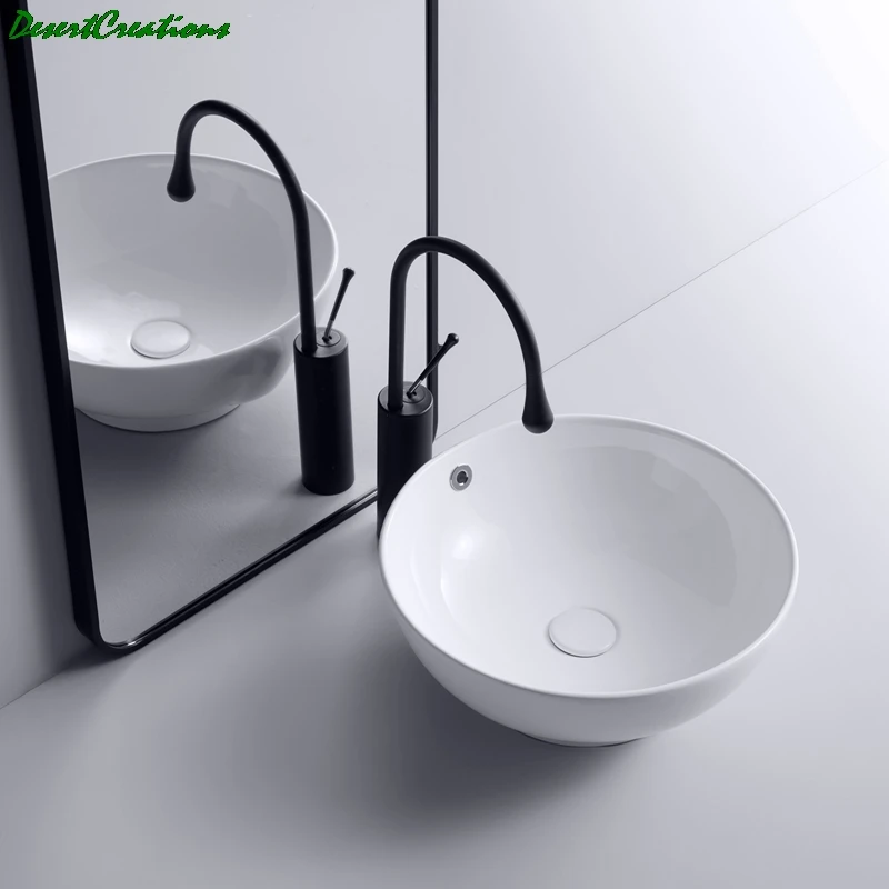 

Ceramic Round Vessel Sink Above Counter White Bathroom Vanity Sink Bathroom Sink Art Basin