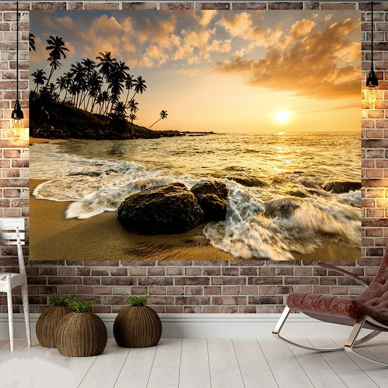 Multi Pattern Sunset Sea Side Scenery Ocean Background Wall Decor Printing Home Tapestry Room Decoration 9 Size | Дом и сад