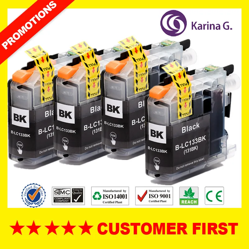 4PCS Black Совместимые картриджи для LC133 LC131 для принтера Brother mfc-j245 J470DW J475DW J650DW J870DW набор чернил для Океании - Цвет: 4PCS Black