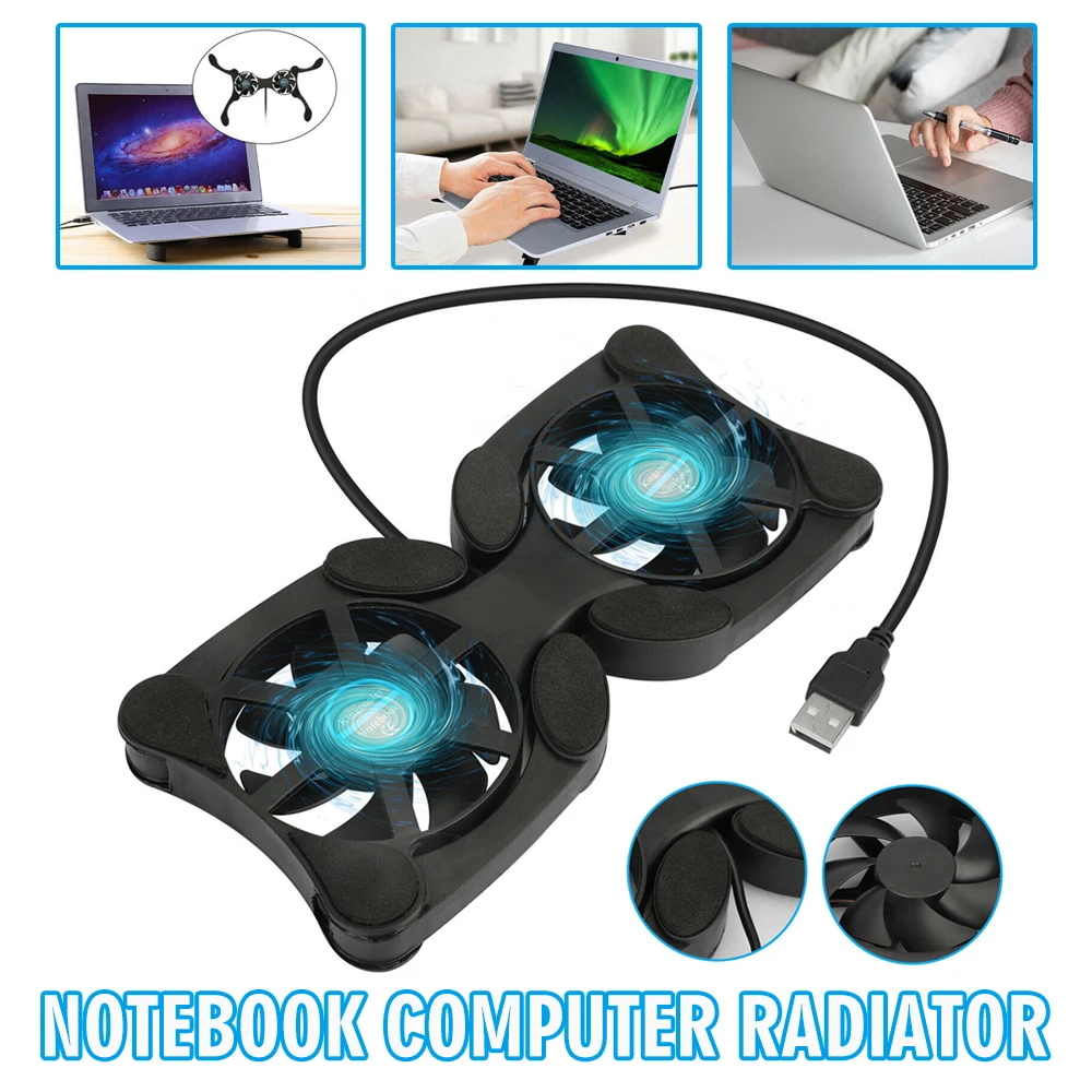 

New 1pc Dual Cooling Fan Notebook Radiator Foldable Fans Cooler Stand Portable Laptop Coolers Bracket For 7-15 Inch Laptops