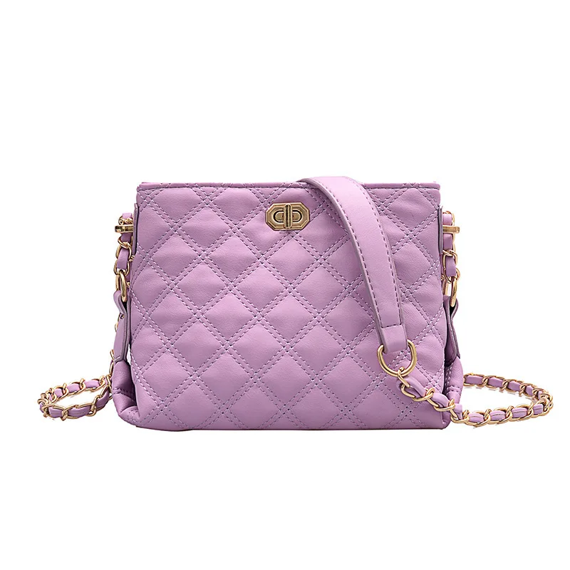 

Lingge chain fashion shoulder bag Korean version of the wild solid color messenger bag female bag texture simple bucket bag