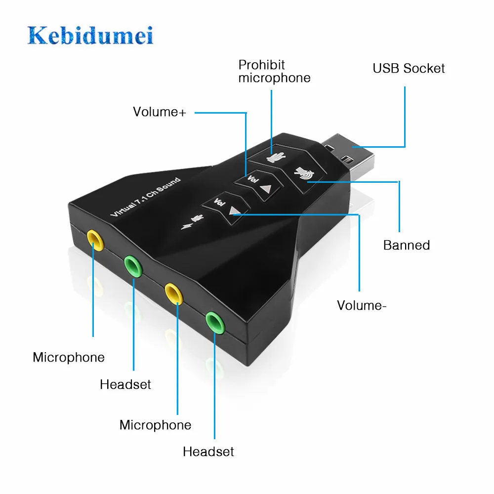 Микрофон kebidumei микрофон гарнитура 7 1 Ch 3D Аудио карта конвертер двойная звуковая