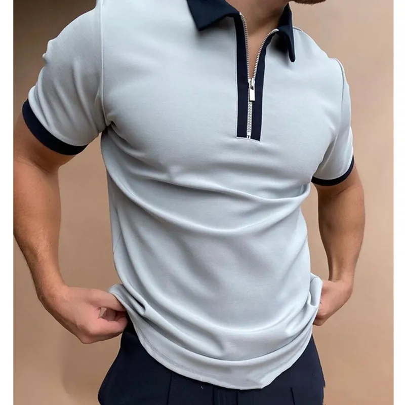 

2021 Luxury Male Summer New Men Polo Shirt Short Sleeve Oversized Loose Zipper Color Matching Tee Shirts Top