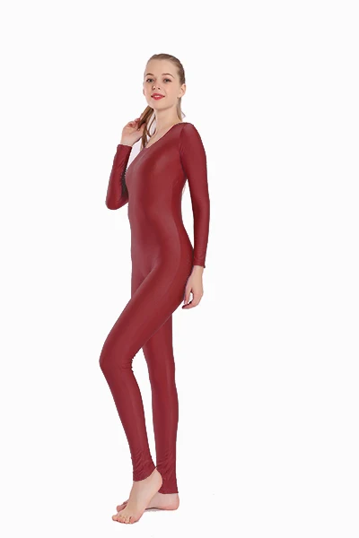 deep red SPEERISE женский балетный костюм для танцев с длинным рукавом с овальным вырезом Полная длина гимнастический комбинезон цельный лайкра спандекс бежевый фитнес - Цвет: deep red