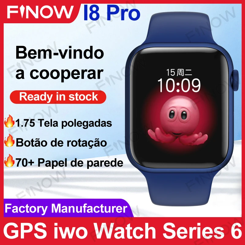 

2021 Finow I8 Pro iwo13 Smart Watch Series 6 MTK2503 44mm Strap Wireless Charge Fitness Smartwatch Men For Iphone PK W46 dt100