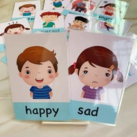 14pcs montessori kids learning toys english learning cards cartoon mood emotion flash cards early educational toys for children