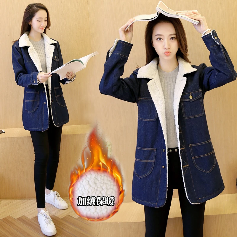 

Warm Winter Denim Jacket for Women Wool lining Basic Autumn Winter Jean Coat New 2020 Denim Female Jackets Loose Casual Clothes