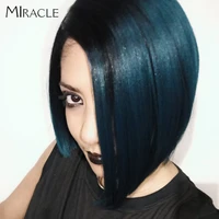 miracle short bob synthetic lace wig straight hair side part lace wig blue cosplay bob wig ombre synthetic wig heat resistant
