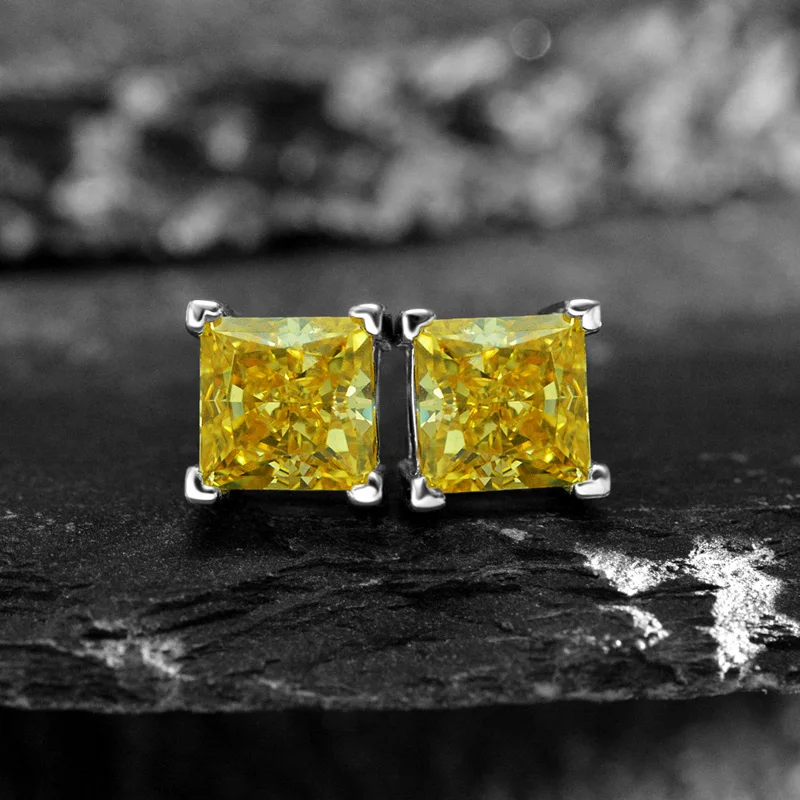 

Fashion 100% 925 Sterling Silver Earring Cut 6*6mm Yellow High CarBon Diamond Ear Studs Earrings For Women Party Fine Jewelry