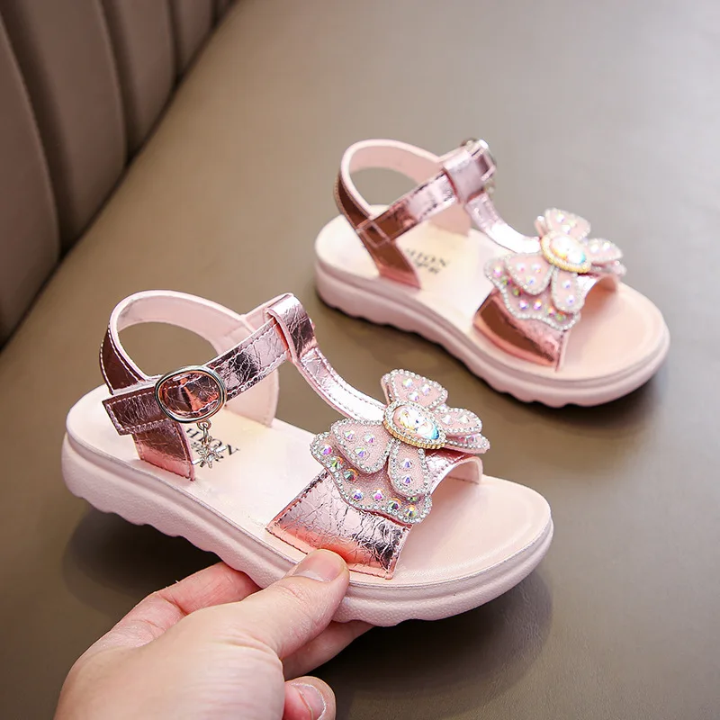 

Children's Sandals Girls Summer Korean Edition Soft Soles Fashion Roman Girl Little Princess Crystal Children's Shoes GirlssHoes