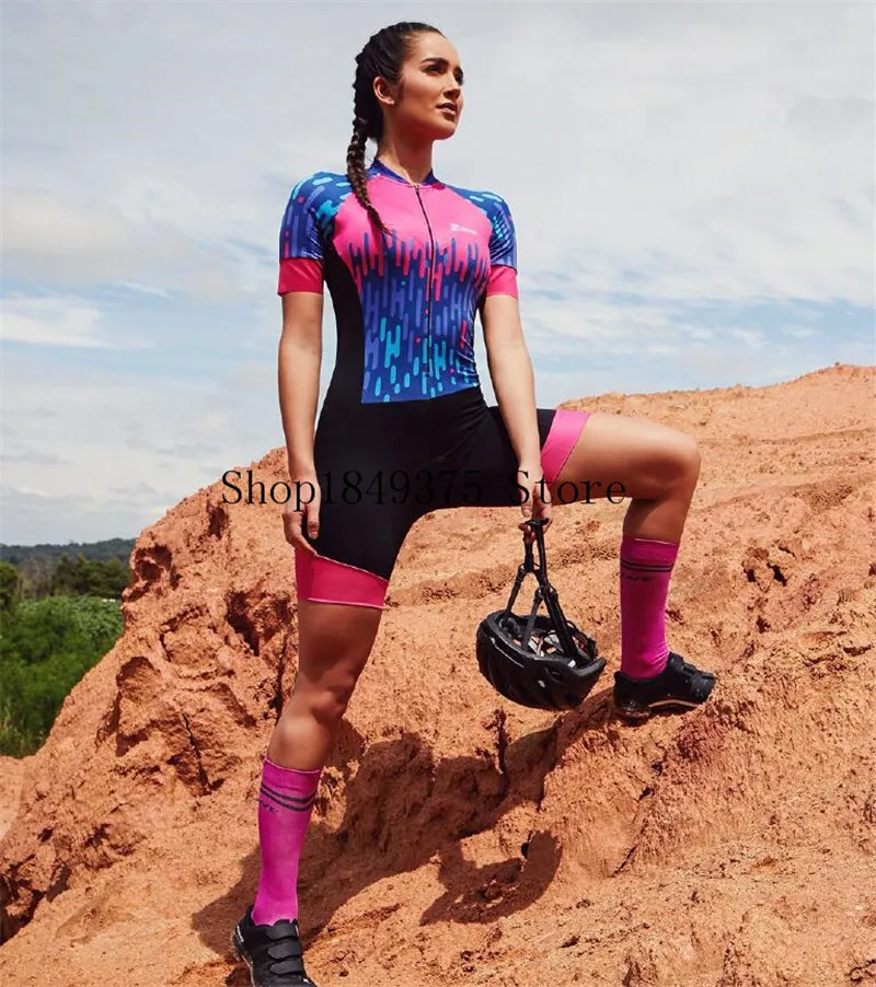 Женский спортивный костюм для триатлона розовый гелевый комбинезон велоспорта